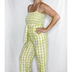🧺House of Harlow 1960 Green Retro Gingham Spaghetti Strap Jumpsuit, size XS